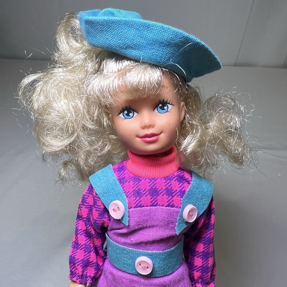1992 Vintage Kid Kore Girl's Club Doll in Pink Blue Purple Outfit Blond Blue Hat